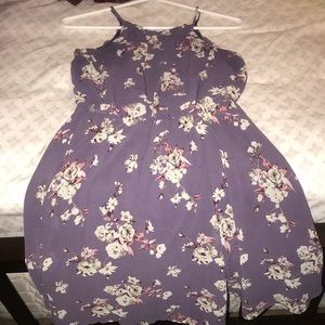 Purple floral dress.